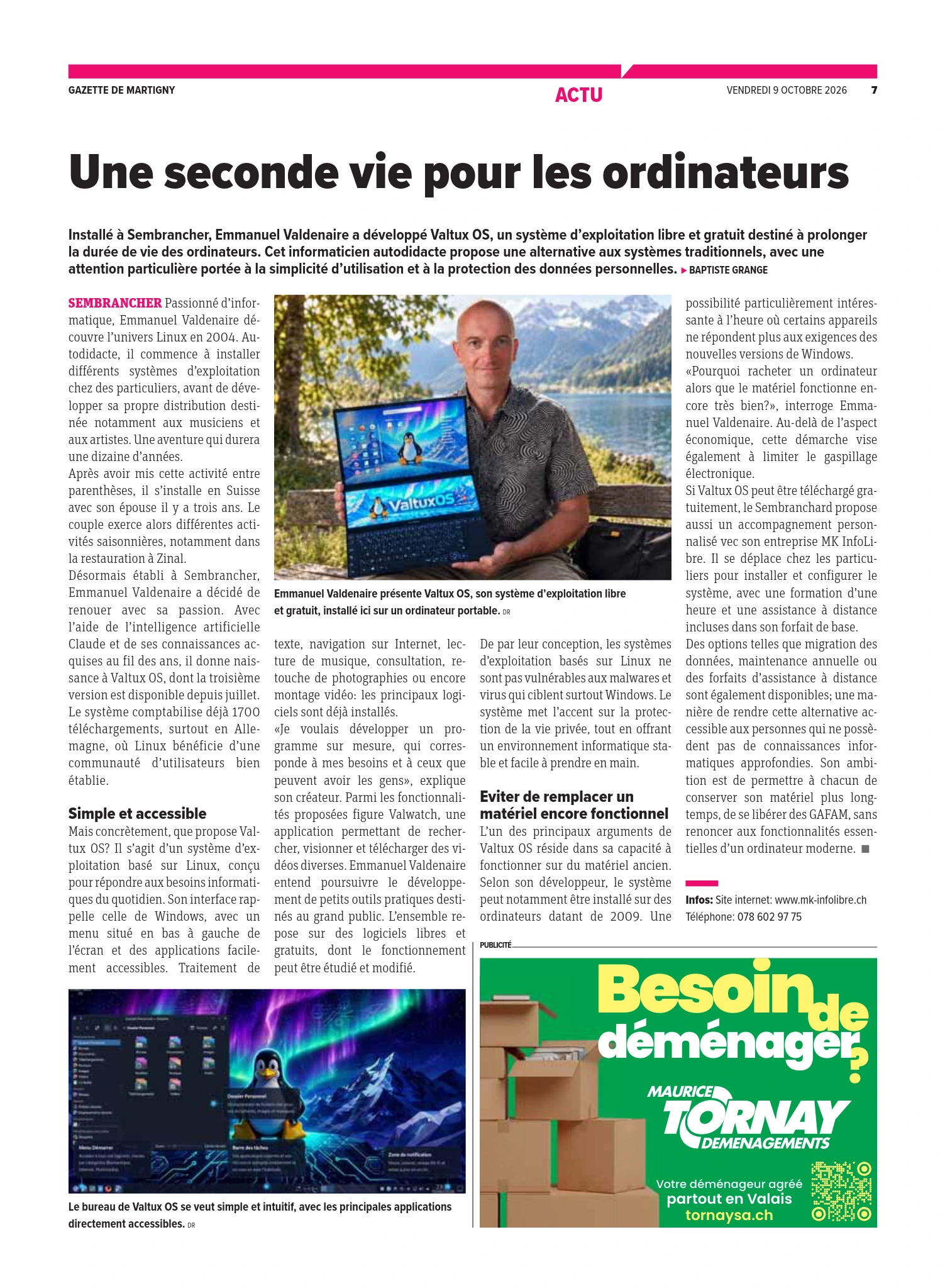 Article de la Gazette de Martigny sur MK InfoLibre — octobre 2026